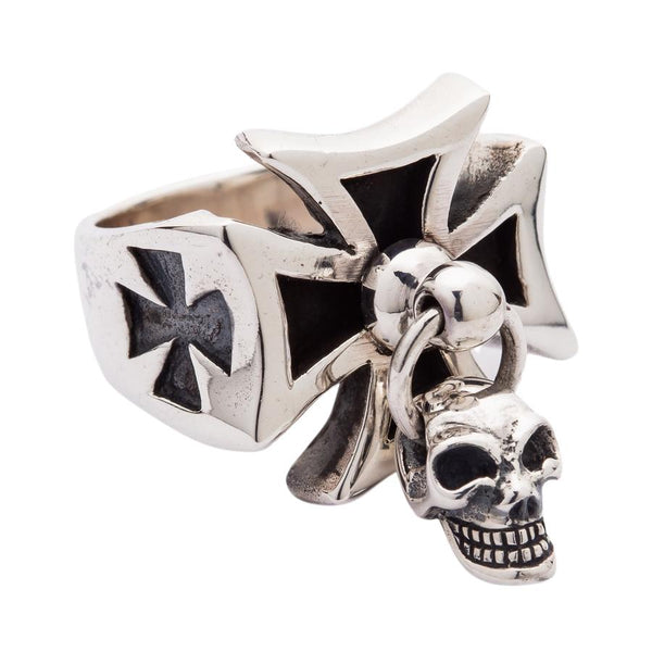 Punk Dangle Silver Cross Skull Ring