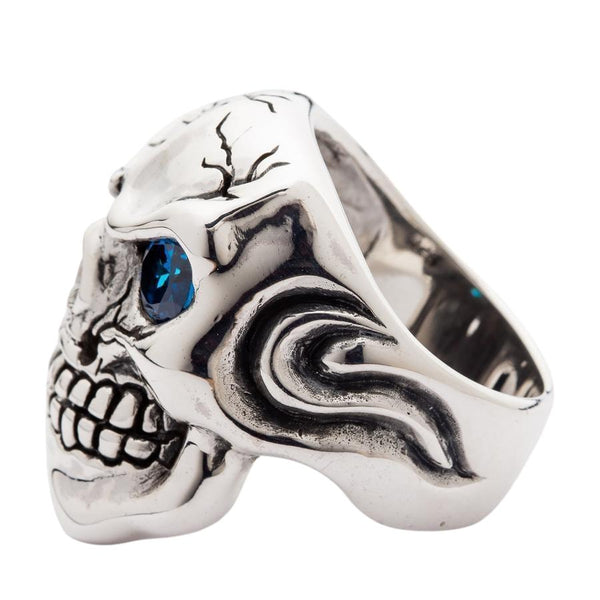 Blue Eye Silver Skull Heavy Ring