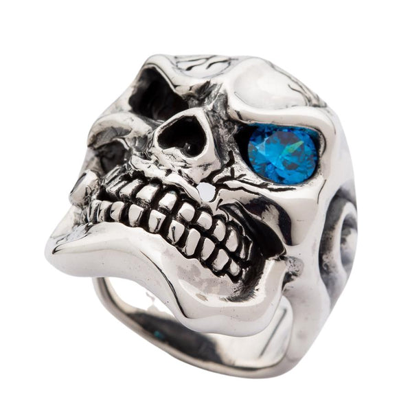 Тяжелое кольцо с синим глазом и серебряным черепом