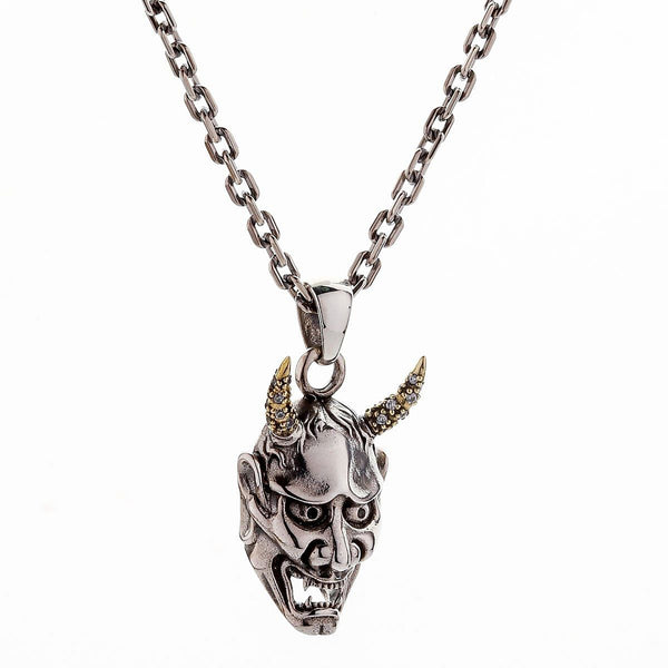 Japanese Hannya mask devil gothic pendant skull necklace