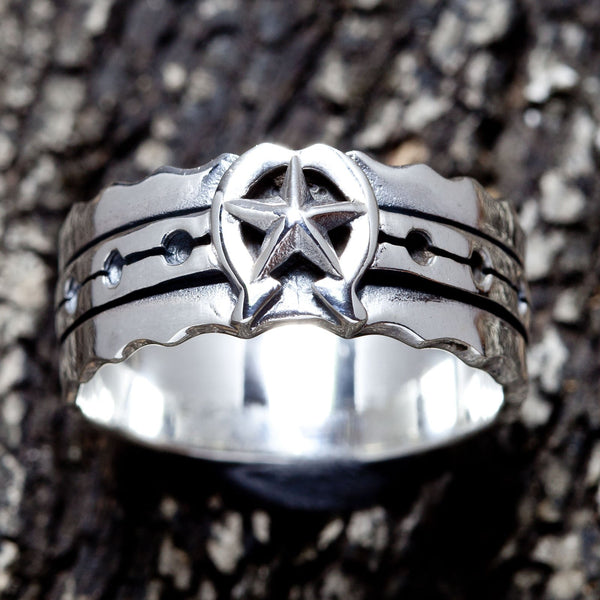 Sterling Silver Band Horseshoes Star Rings