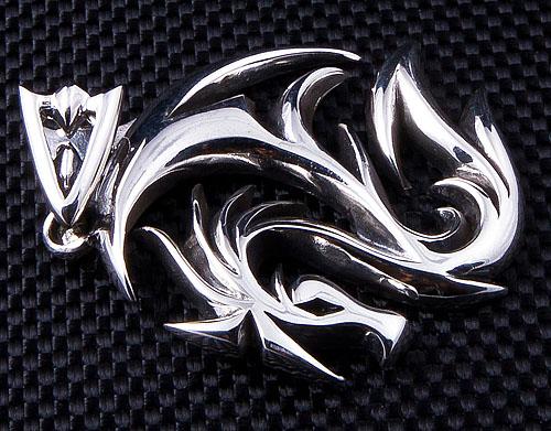 925 Sterling Silver Dragon Wolf Pendant