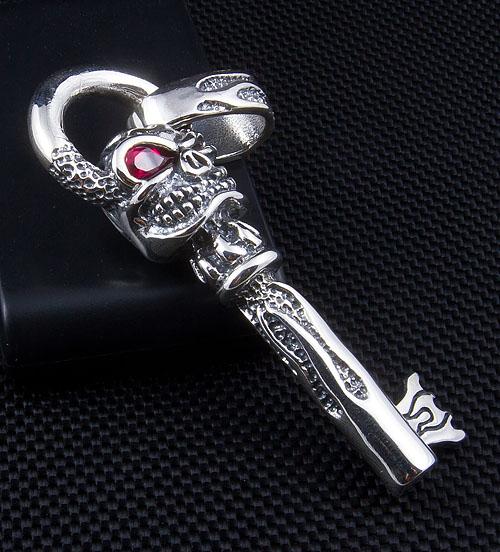Sterling Silver Flame Skull Key Pendant