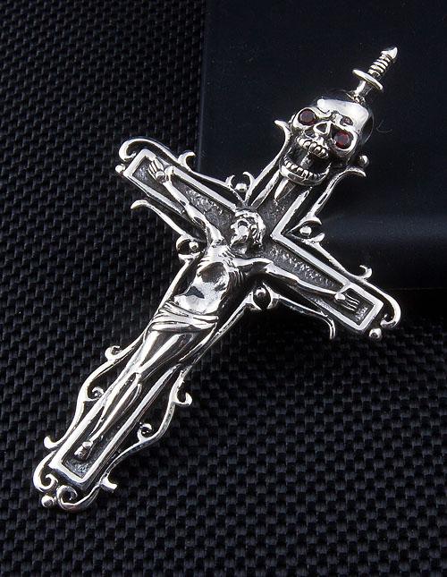 Silberner Totenkopf Kreuz Jesus Anhänger