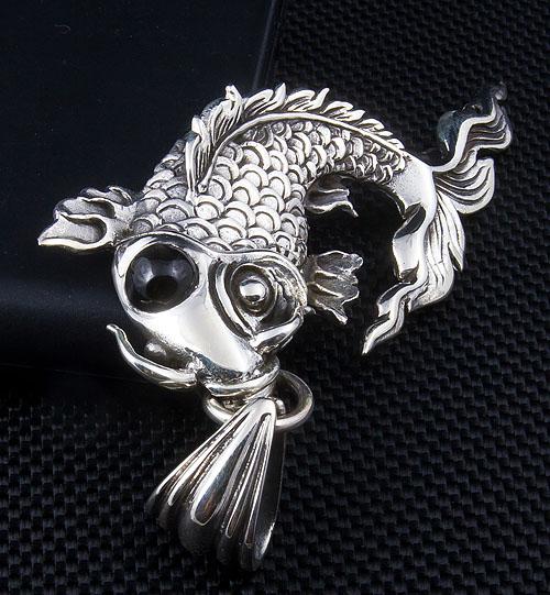 Black Silver Gothic Koi Pendant