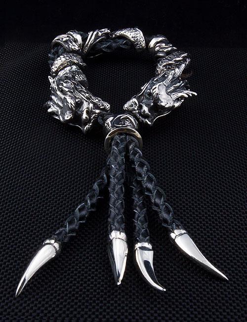 Echtes Leder Silber Drachen Herrenarmband