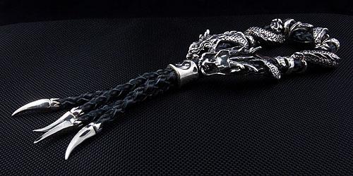 Genuine Leather Silver Dragon Mens Bracelet