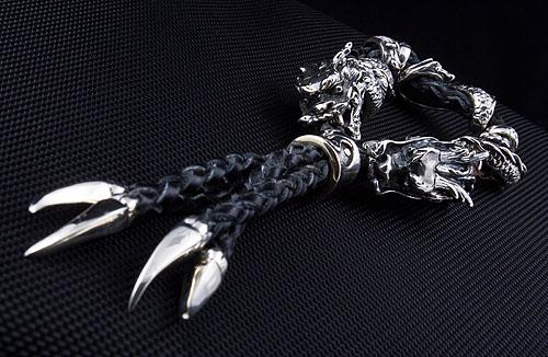 Echtes Leder Silber Drachen Herrenarmband