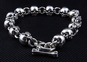 Bracciale in argento sterling piccolo con teschio grosso