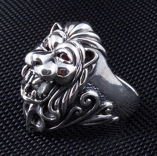 Sterling Silver Garnet Lion Lord Mens Rings
