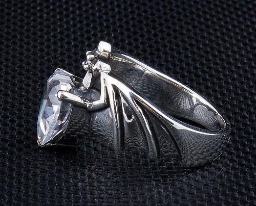 Silver Diamond Heart Bat Wings Ring