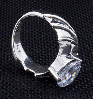 Silver Diamond Heart Bat Wings Ring