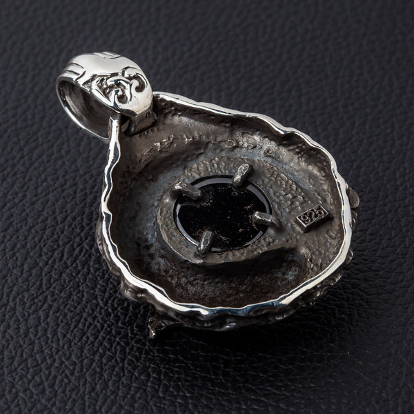 Onyx Japanese Koi Fish Silver Pendant