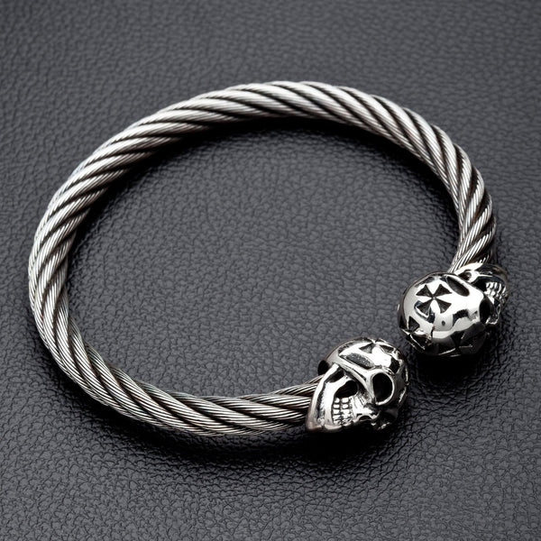 Skull Silver Bangle Bracelet