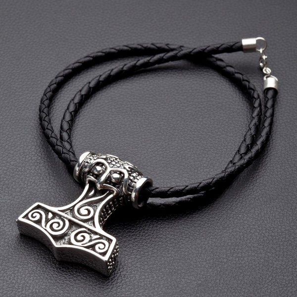 Big Silver Thors Hammer Mens Pendant Necklace