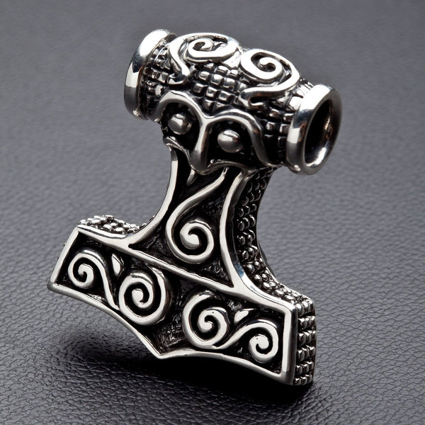 Big Silver Thors Hammer Mens Pendant Necklace