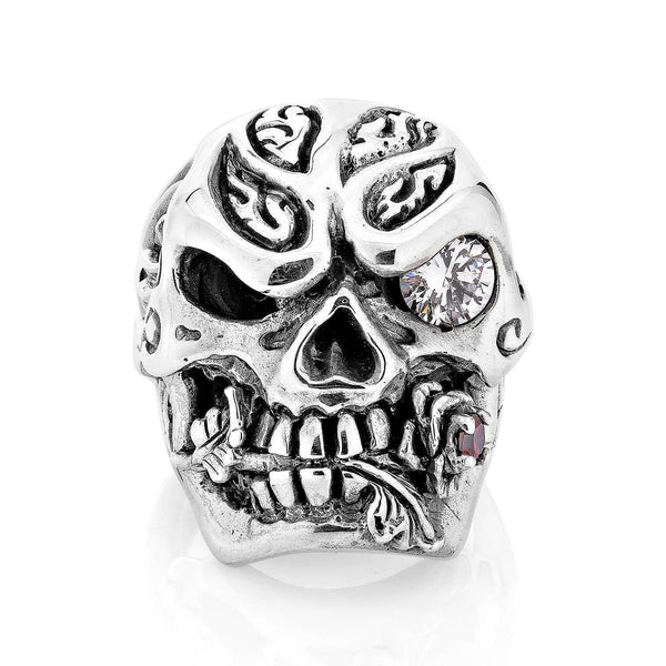 Sterling Silver Skull Rose Ring