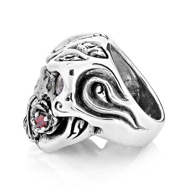 Серебряное кольцо с черепом и розой