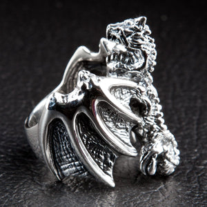 Sterling Silver Knight Dragon Ring