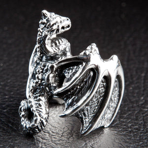 Sterling Silver Knight Dragon Ring