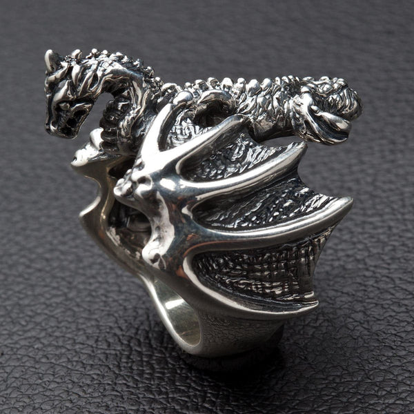 Sterling Silver Knight Dragon Ring