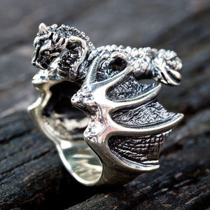 Sterling Silver Knight Dragon Ring