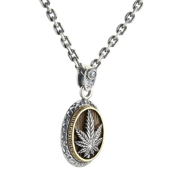 Silver Brass Marijuana Pendant Necklace