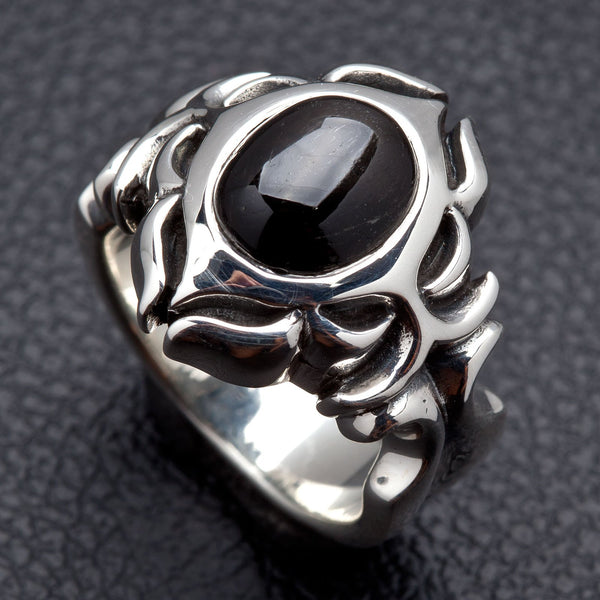 Серебряное этническое кольцо с черным ониксом