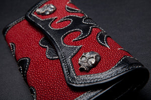 Portefeuille de motard à trois volets en cuir de tatouage croix rouge