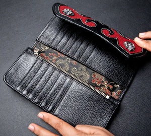 Portefeuille de motard à trois volets en cuir de tatouage croix rouge