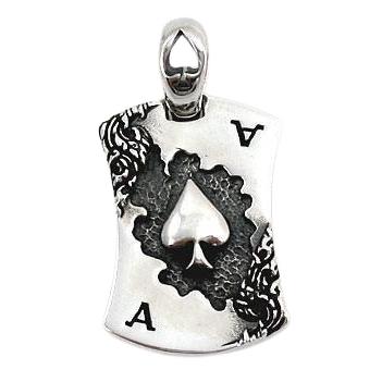Sterling Silver Ace Spade Mens Dog Tag Pendant