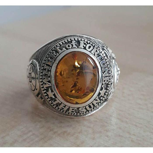 Sterling Silver Amulet Amber Mens Ring