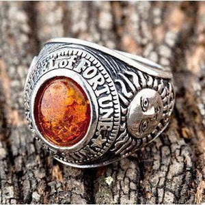 Sterling Silver Amulet Amber Mens Ring