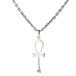 Minimal Sterling Silver Ankh Pendant, ankh reverse on chain