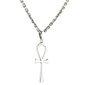 Minimal Sterling Silver Ankh Pendant, ankh pendant hanging on chain