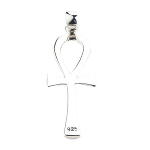 Minimal Sterling Silver Ankh Pendant, ankh hanging on chain from distance