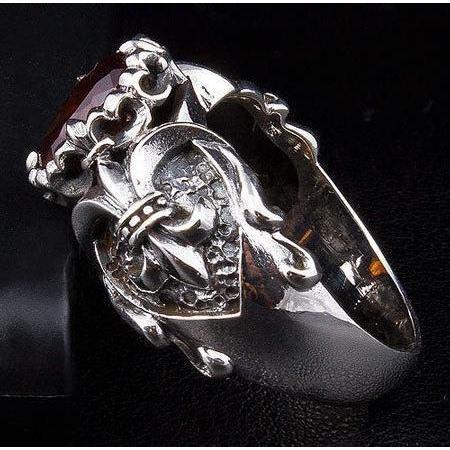 Gothic Ring Red Garnet Fleur De Lis