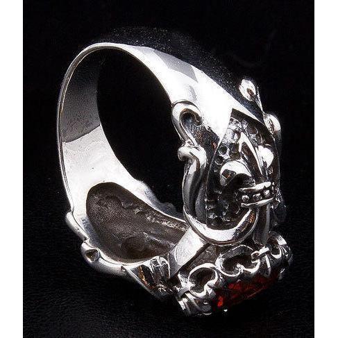 Gothic Ring Roter Granat Fleur De Lis