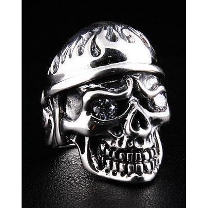 Серебряное армейское кольцо в стиле милитари с черепом