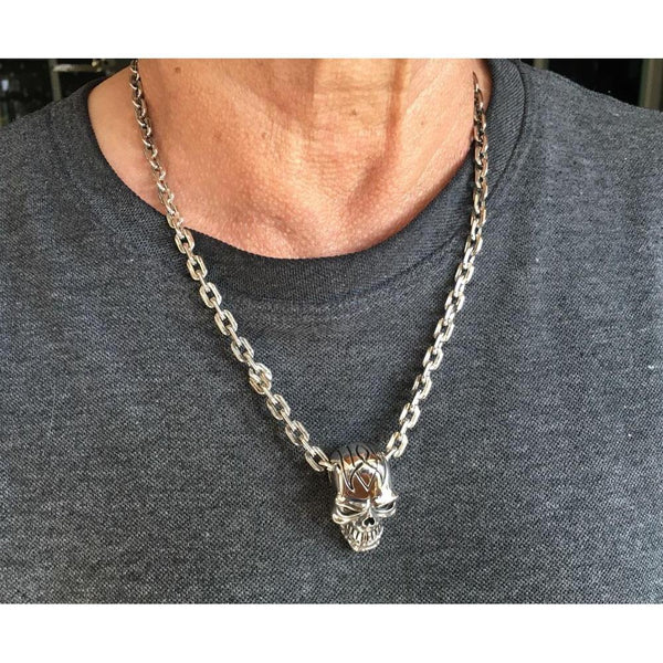 Ожерелье-цепочка с большой головой из стерлингового серебра с черепом