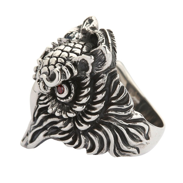 Sterling Silver Red Eyes Owl Ring