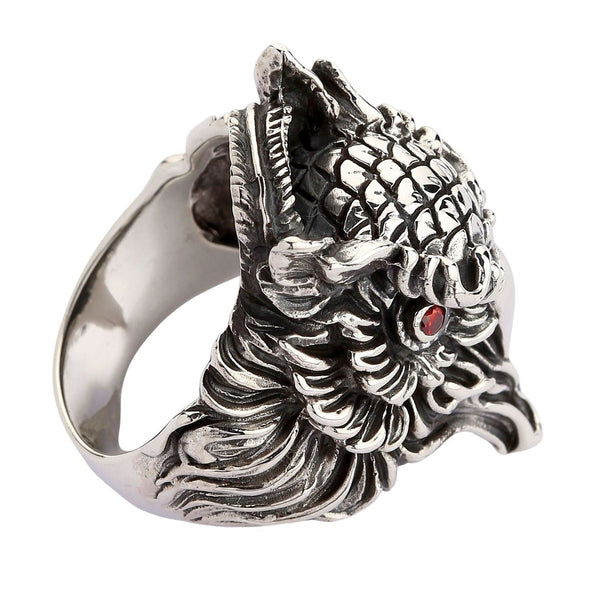 Sterling Silver Red Eyes Owl Ring