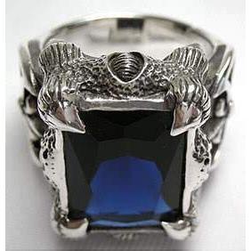 Anéis masculinos de safira grande em prata esterlina
