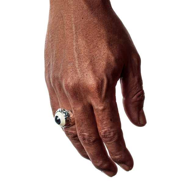 Verstellbarer Ring aus Sterlingsilber, Dunkelblau, Böses Auge
