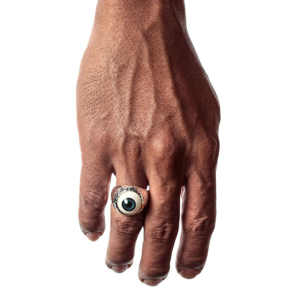 Verstellbarer Ring aus Sterlingsilber, Dunkelblau, Böses Auge