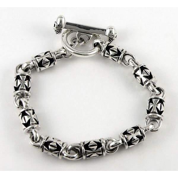 Iron Cross Sterling Silver Mens Chain Bracelet