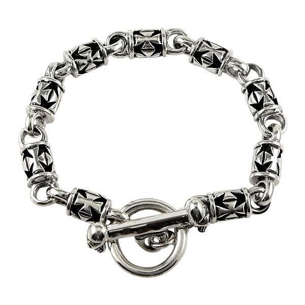 Iron Cross Sterling Silver Mens Chain Bracelet