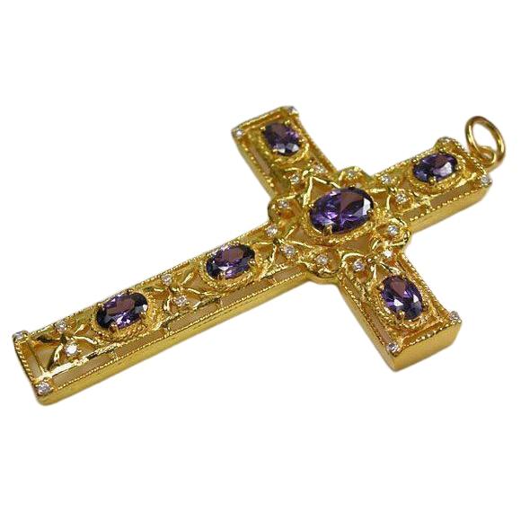 Епископский крест из желтого золота с аметистом