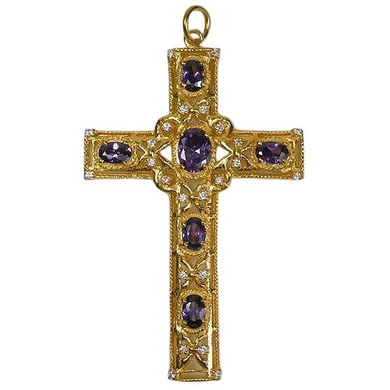 Епископский крест из желтого золота с аметистом