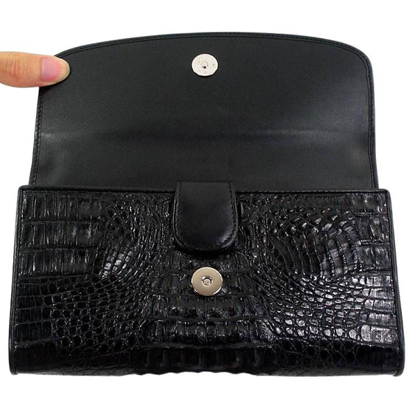 Black Genuine Crocodile Trifold Wallet